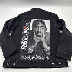 Tupac Shakur Poetic Justice Black Denim Jean Jacket Size LARGE By Chemistry